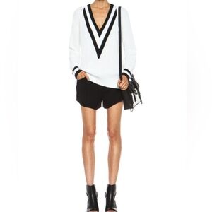 RAG & BONE EXAGGERATED V-NECK OVERSIZE TENNIS SWEATER WHITE & BLACK S